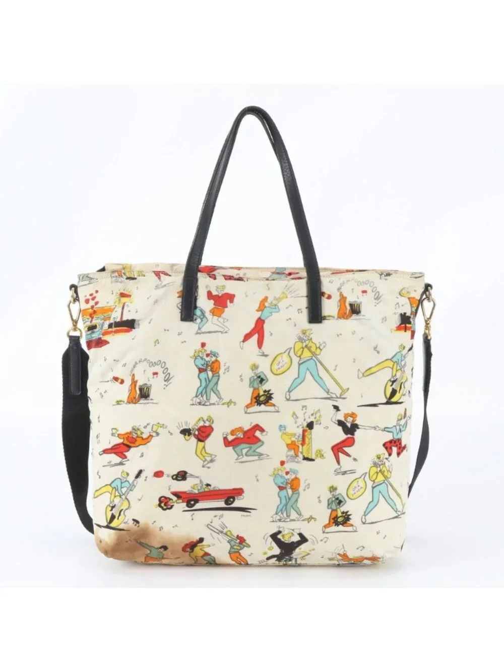 Prada Tessuto Nylon Musical Instrument Motif Print 2-Way Shoulder Bag Crossbody